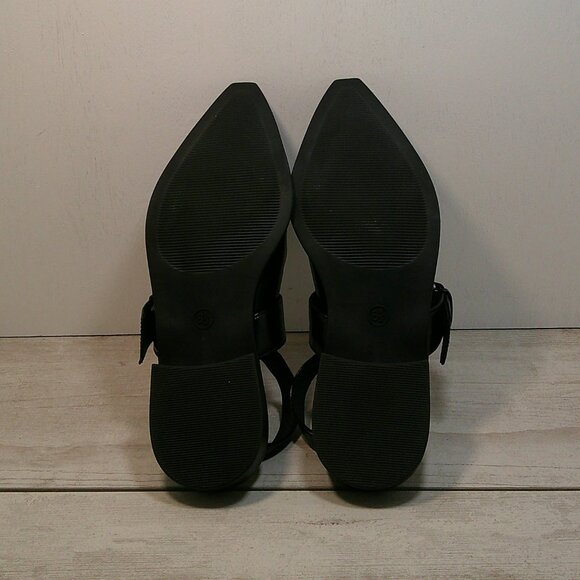 Womans Double Buckle Slingback Grunge Style Black Flats Size 8.5 - Picture 6 of 9